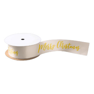 Ruban En Satin Joyeux Noël jaune et blanc traditionnel