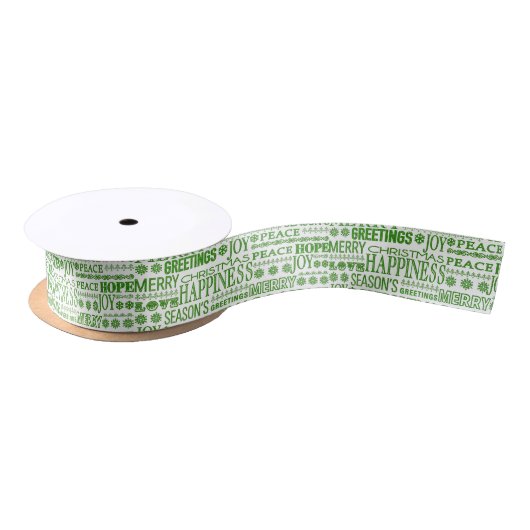 Ruban En Satin Joyeux Noël Multilingue Vert Et Blanc (Bobine)