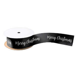 Ruban En Satin Joyeux Noël noir et blanc Script