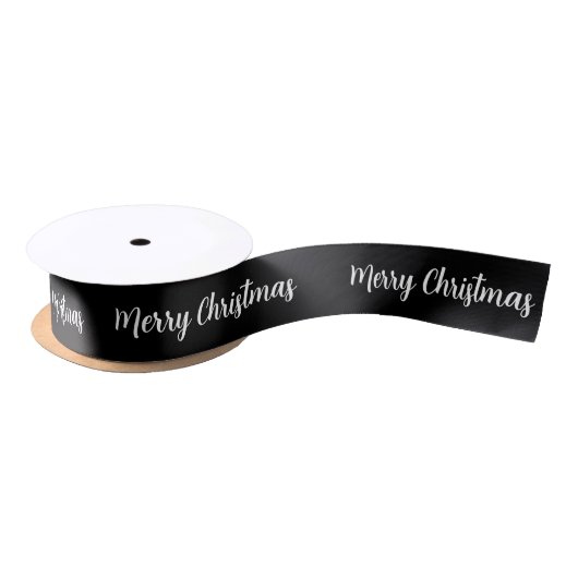 Ruban En Satin Joyeux Noël noir et blanc Script (Bobine)