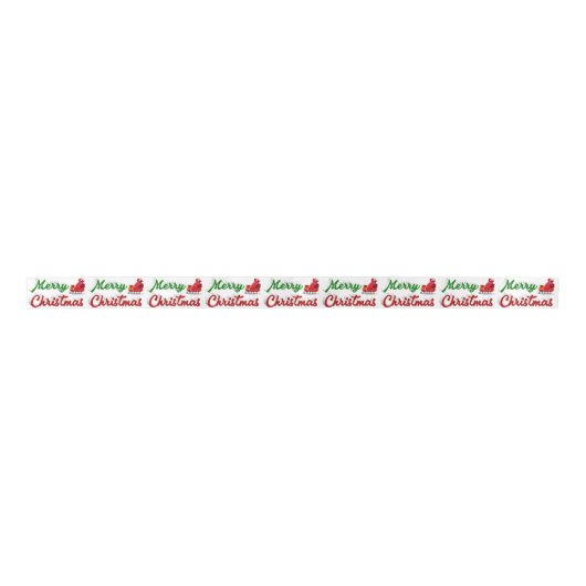 Ruban En Satin Joyeux Noël Père Noël Sleigh rouge vert script (Devant)
