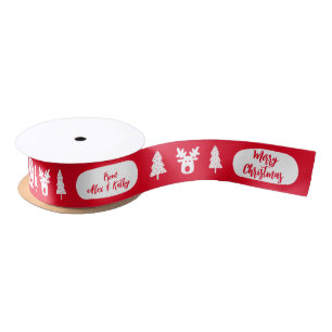 Ruban En Satin Joyeux Noël Personnalisé Rouge Décoré Satin Ruban