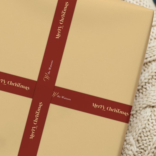 Ruban En Satin Joyeux Noël Retro tendance Nom personnalisé Rouge