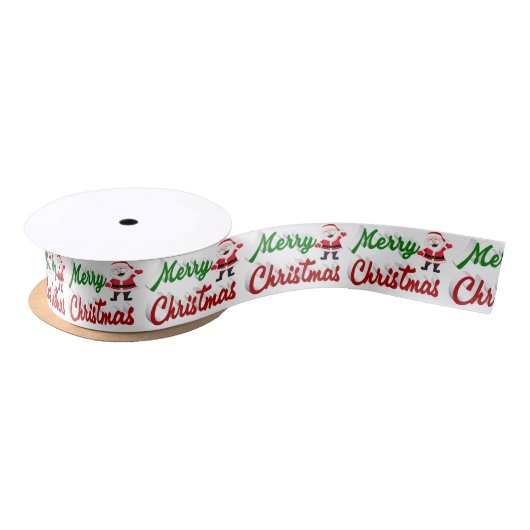 Ruban En Satin Joyeux Noël Santa Claus rouge vert script (Bobine)