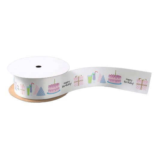 Ruban En Satin Joyeux ruban d'anniversaire - en rose et bleu, 1,5 (Bobine)