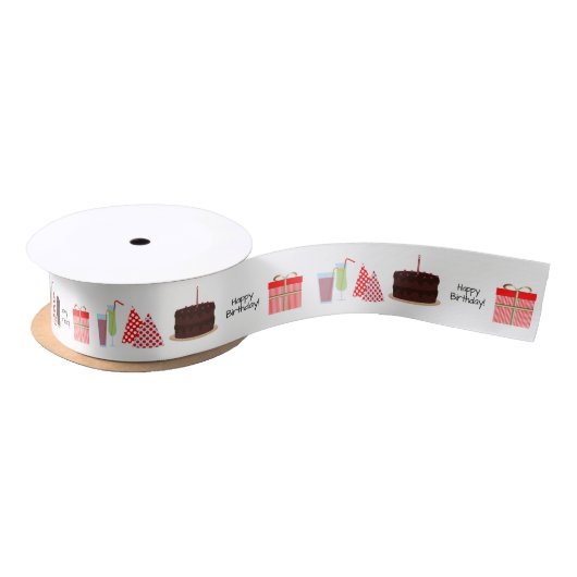 Ruban En Satin Joyeux ruban d'anniversaire - en rouge, 1,5'' (Bobine)