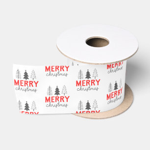 Ruban En Satin Joyeux sapin de Noël gris rouge