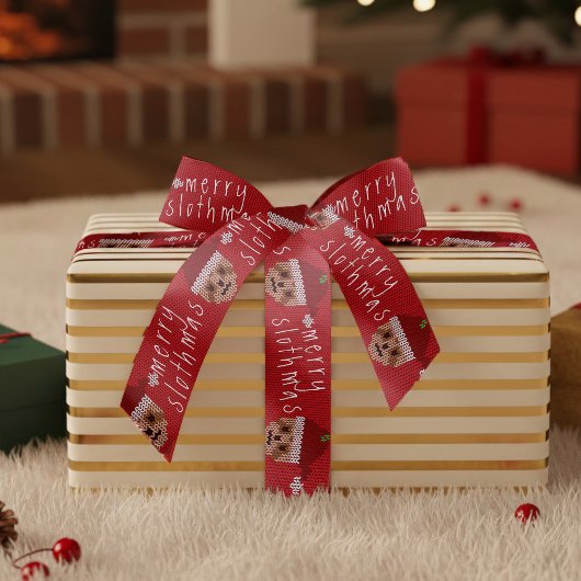 Ruban En Satin Joyeux Slothmas Père Noël Sloth Red Christmas Ruba