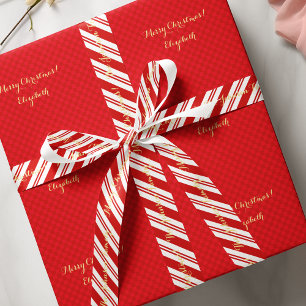 Ruban En Satin Joyeux Sucre de canne de Noël personnalisé rayures