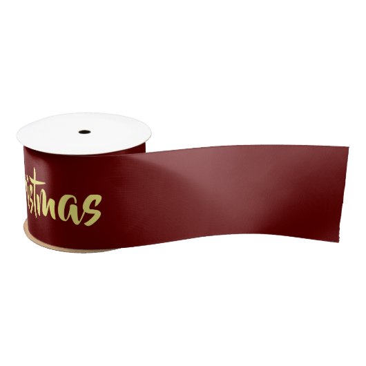 Ruban En Satin Joyeux texte jaune de Noël en rouge (Bobine)