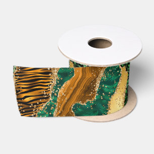 Ruban En Satin Jungle Agate   Motif Animalier Luxe Sauvage