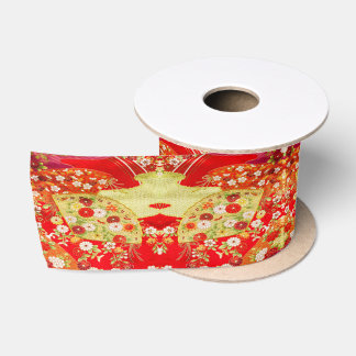 Ruban En Satin Kimono Japonais Traditionnel Fleur floral rouge o