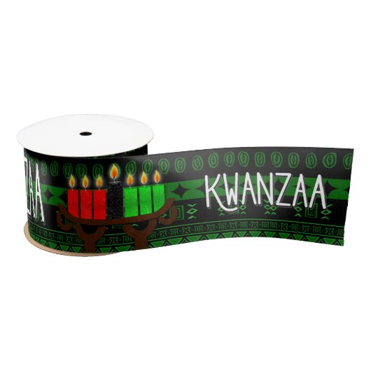 Ruban En Satin Kinara et vert avec noir Tribal Print Kwanzaa (Bobine)