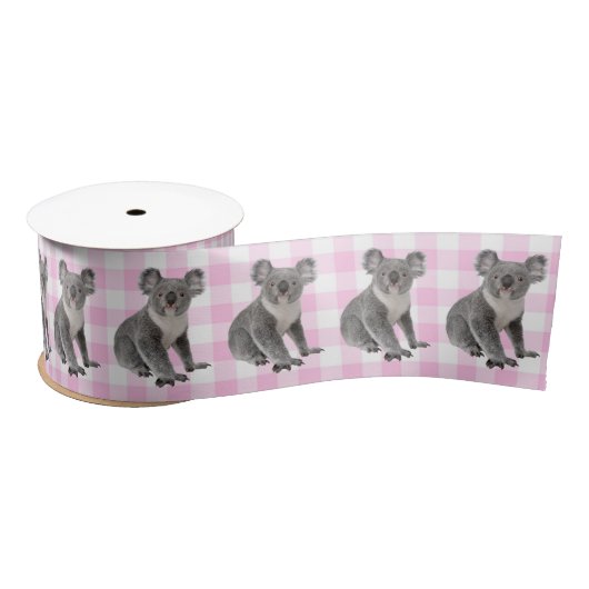 Ruban En Satin Koala Oears sur En vichy rose et blanc (Bobine)