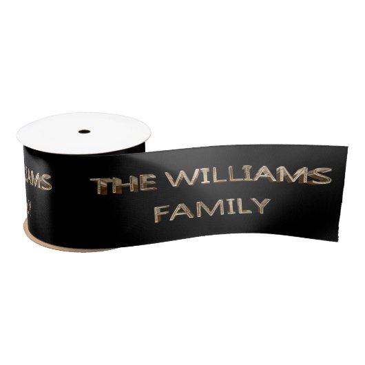 Ruban En Satin La famille Williams Elegant Faux Gold Script noir (Bobine)