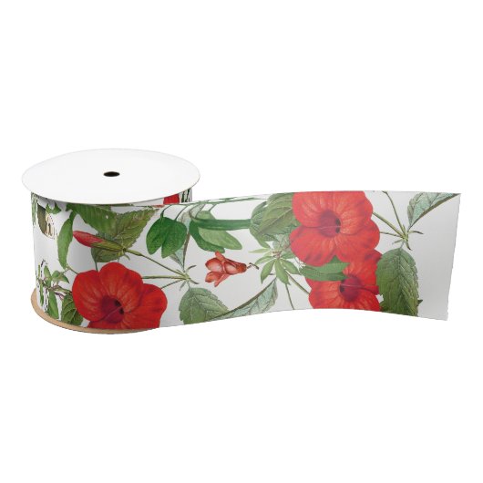 Ruban En Satin La ketmie rouge tropicale fleurit le ruban (Bobine)