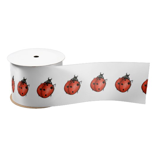 Ruban En Satin Ladybugs en blanc (Bobine)