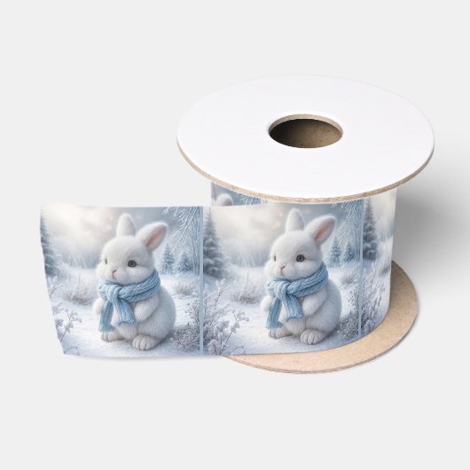 Ruban En Satin Lapin Blanc Avec Écharpe D'Hiver (Bobine)