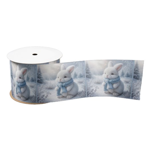 Ruban En Satin Lapin Blanc Avec Écharpe Hiver (Bobine)
