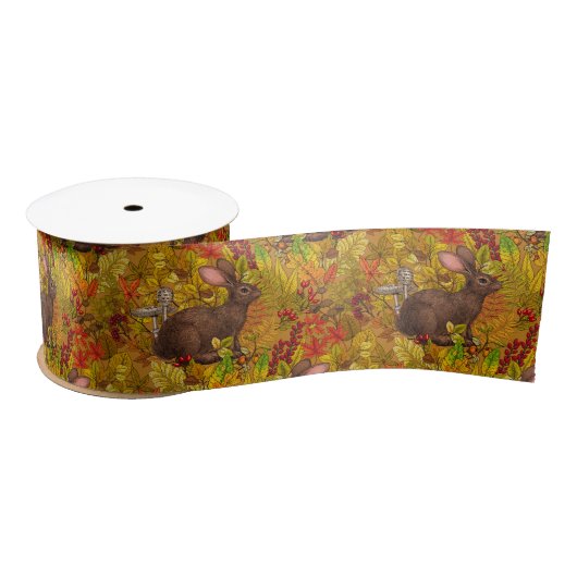 Ruban En Satin Lapin d'automne sur ocre (Bobine)