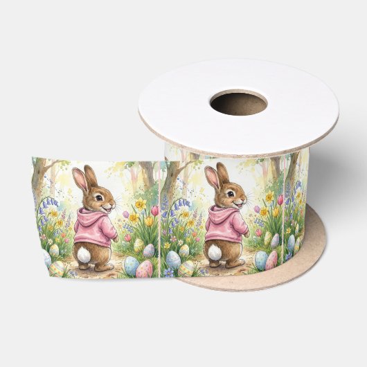 Ruban En Satin Lapin de Pâques dans un jardin printanier (Bobine)