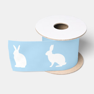 Ruban En Satin Lapins bleus et blancs Silhouettes Pâques mignon