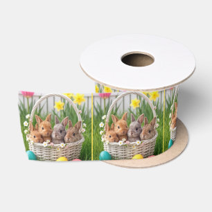 Ruban En Satin Lapins de Pâques dans un panier en osier