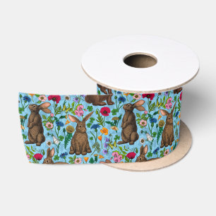 Ruban En Satin Lapins et fleur sauvage