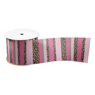 Ruban En Satin Leopard rayé et rose