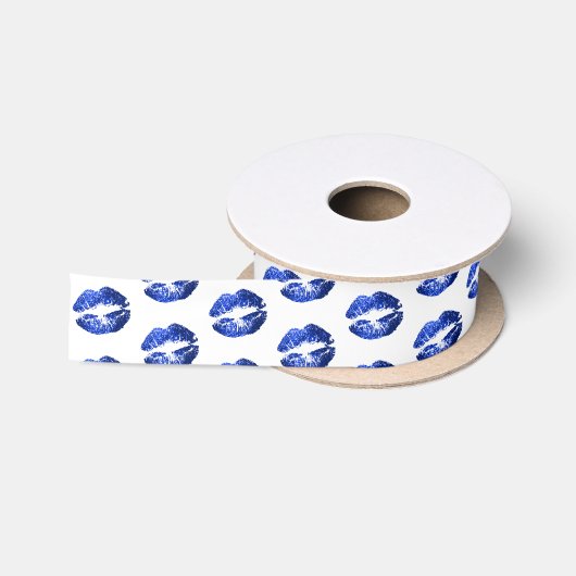 Ruban En Satin Lèvres bleues sur blanc (Bobine)