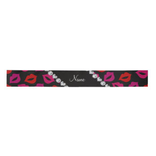 Ruban En Satin Lèvres roses rouges noires nommées personnalisé