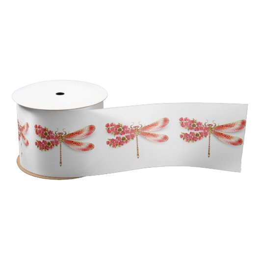 Ruban En Satin libellule de fleurs avec sakura de bijoux (Bobine)