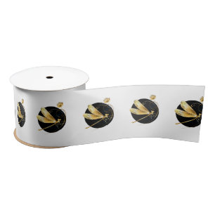 Ruban En Satin libellule d'or en cercle noir