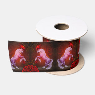 Ruban En Satin Licorne et roses fantaisie cheval art
