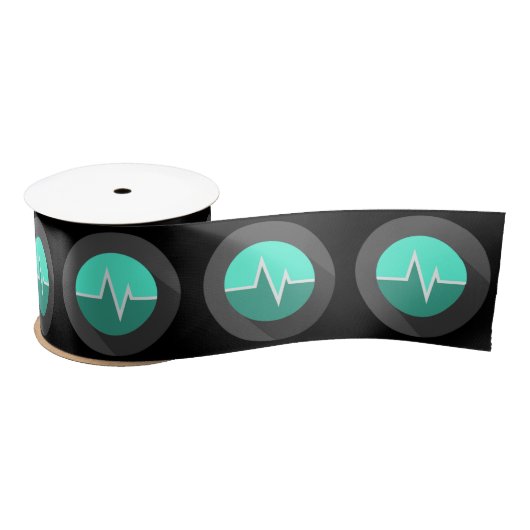 Ruban En Satin Ligne EKG médecin chirurgien vert noir (Bobine)