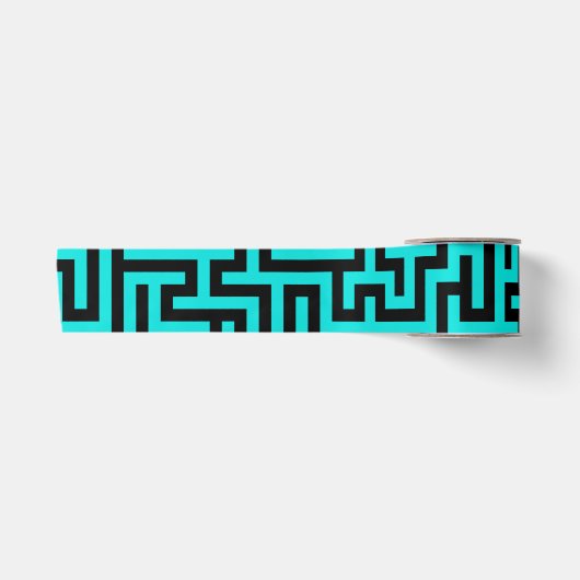 Ruban En Satin Lignes de labyrinthe noir turquoise (Devant)