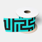Ruban En Satin Lignes de labyrinthe noir turquoise (Bobine)
