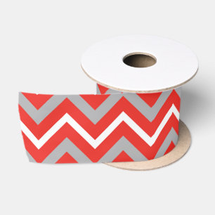 Ruban En Satin Lignes Zig Zag Rouge Blanc Gris Bandes Créatives