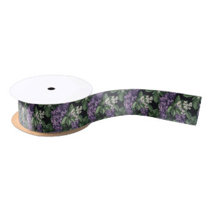 Ruban En Satin Lilas Floral Purple et Blanc