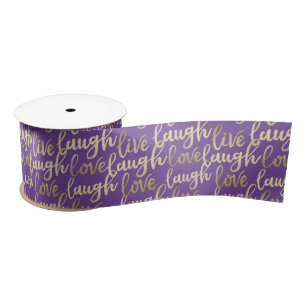 Ruban En Satin Live Laugh Love Faux Gold Letter violet