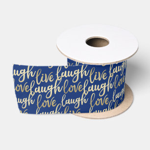 Ruban En Satin Live Laugh Love Faux Gold Letting Marine Blue