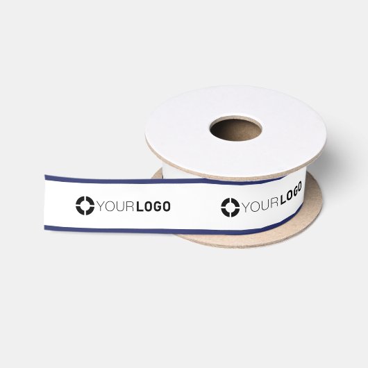 Ruban En Satin Logo de la compagnie Navy blue border custom (Bobine)