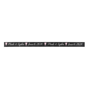 Ruban En Satin Logo de mariage cœur rose Nom de couple Date Favor