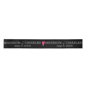 Ruban En Satin Logo de mariage rose cœur couple date faveur