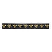 Ruban En Satin Logo Faux Gold Foil Bee Polygonal sur Noir (Devant)