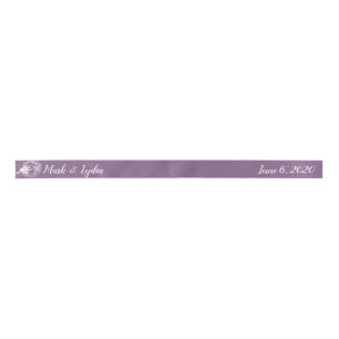 Ruban En Satin Logo mariage Couples Plantes en coton rose Nom Dat