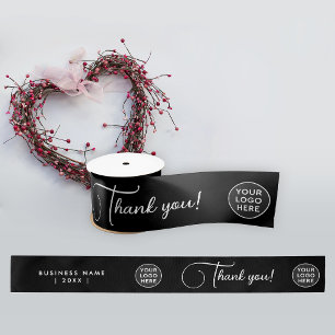 Ruban En Satin Logo Noir Blanc Simple Moderne Script d'entreprise