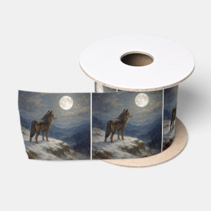Ruban En Satin Loup solitaire sur un sommet de montagne au clair 