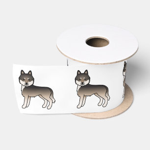Ruban En Satin Louveteau gris foncé Husky sibérien Chien de dessi