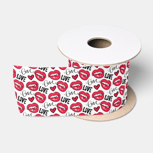 Ruban En Satin Love Red Lips (Bobine)